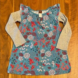 Tea Collection Blue and Gray Floral Long Sleeve Tee